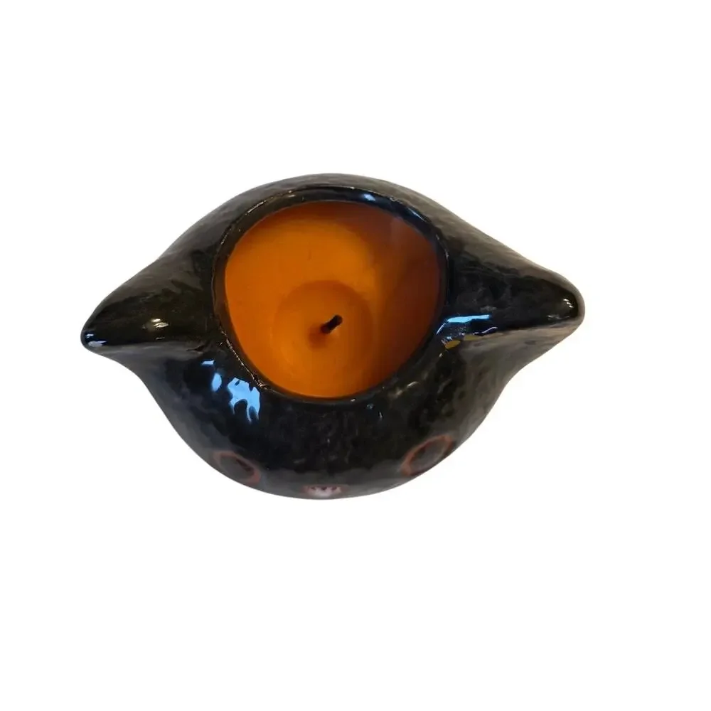 Halloween Black Kitty Cat Jar Orange Candle Holder Planter Candy Bowl Small